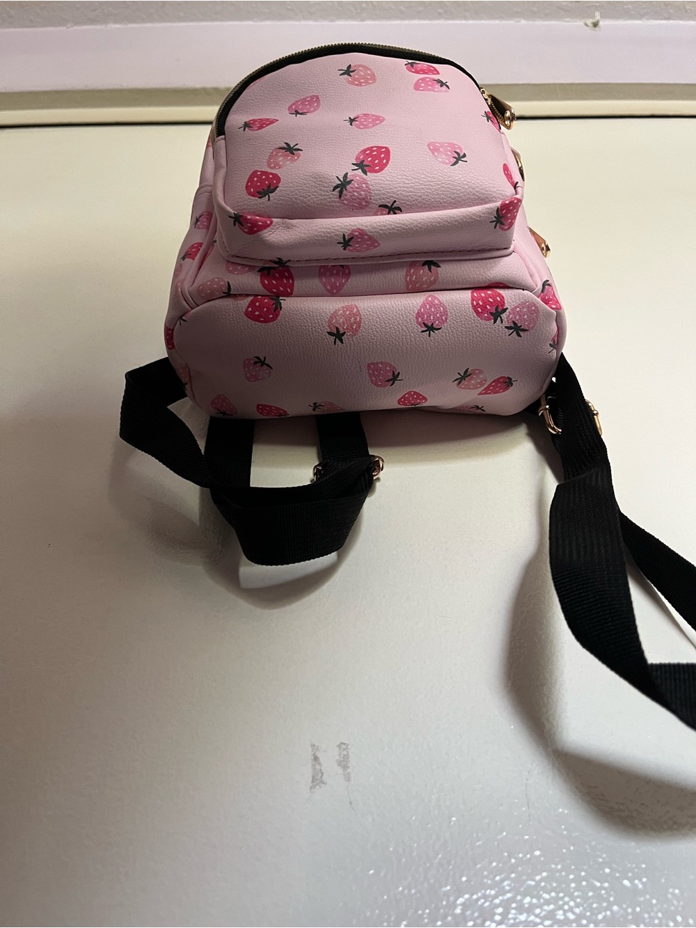 Pink Strawberry Print Mini Backpack - Picture 3 of 6